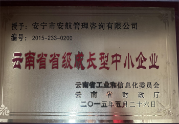 2015年云南省省级成长型中小企业
